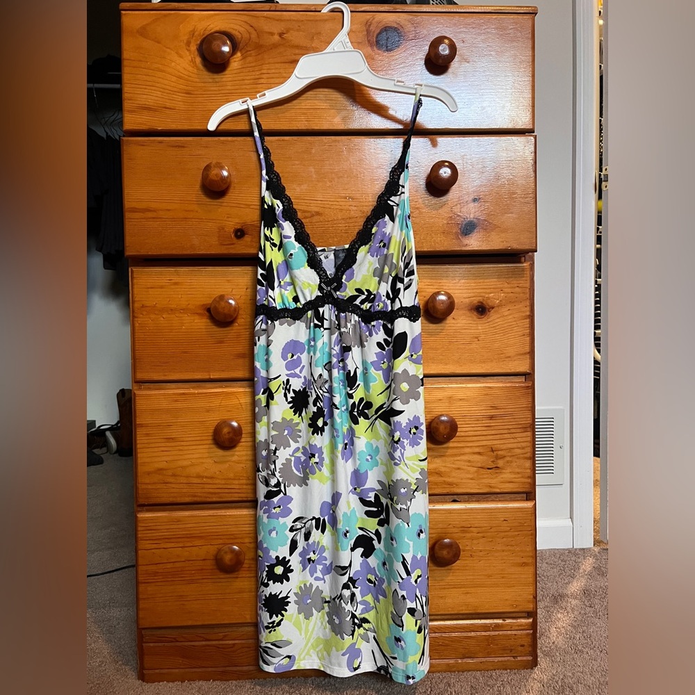 Apt. 9 Floral Chemise with Lace Trim - Black, Blue, Green